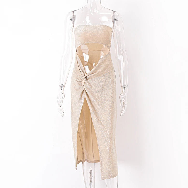 Candyhot Sexy Sleeveless Slit Dress Hollow Out Elegant Skinny Women Long Dresses Summer 2024  Fashion Ladies Party Club Vestidos