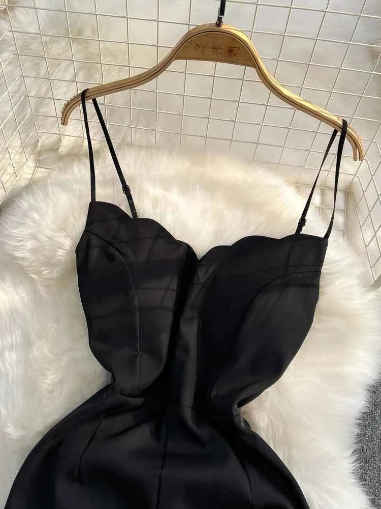 Elegant V-Neck Strap Dress Casual High Waist Slimming One-Piece Wide Leg Pants Long Loose Fitting Women's Online Exclusive