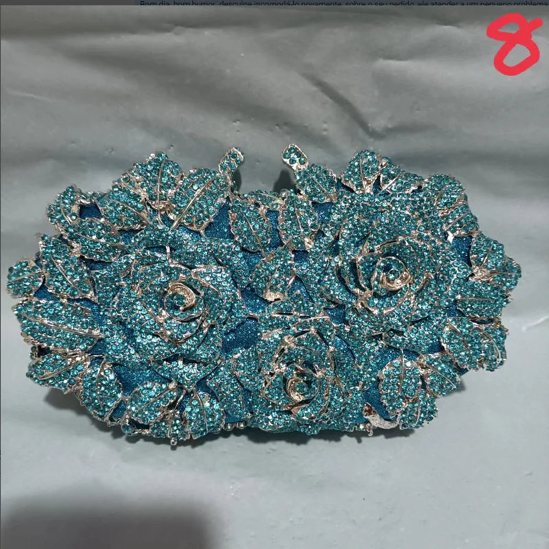 Pedras de cor prata Bolsa de embreagem de dinheiro para mulheres, bolsas nupciais cristal, festa de casamento, bolsa para casamento - CRAVO ROSE