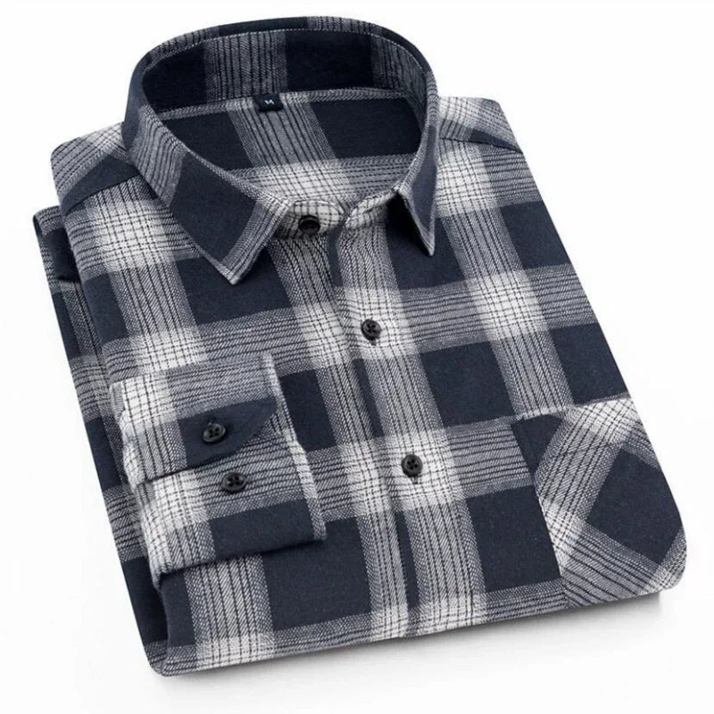 Pure Cotton Men's Plaid Shirt Long Sleeve Regular Fit Men Casual Oversized Shirt Leisure Autumn Male Clothes New Plus Size