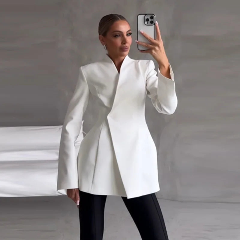 Conjunto elegante de blazer e saia sólida feminino, slim, com um botão, jaqueta plissada, transparente, saia rabo de peixe