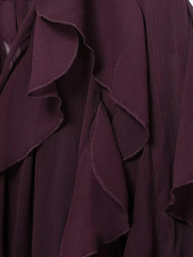 TRAFZA Vintage Chic Solid Women Blouse Tierred V-Neck Long Sleeve Single Breasted Loose Blouse Fashion 2025 Spring Summer Shirts