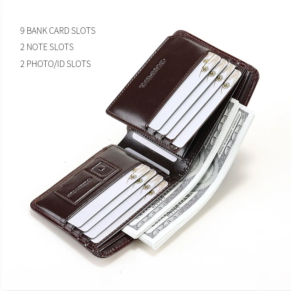 CHANPINCL Men's Italian Top-Grain Cow Leather Short Tri-Fold Wallet – RFID Blocking & Gift Box