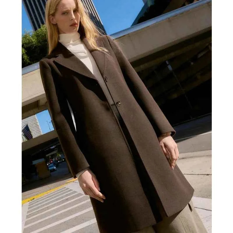 Winter New Women's Casual Long Sleeve Notch Collar Soft Shoulder Padded Coat Outerwear Polyester Fiber Straight Tube Type
