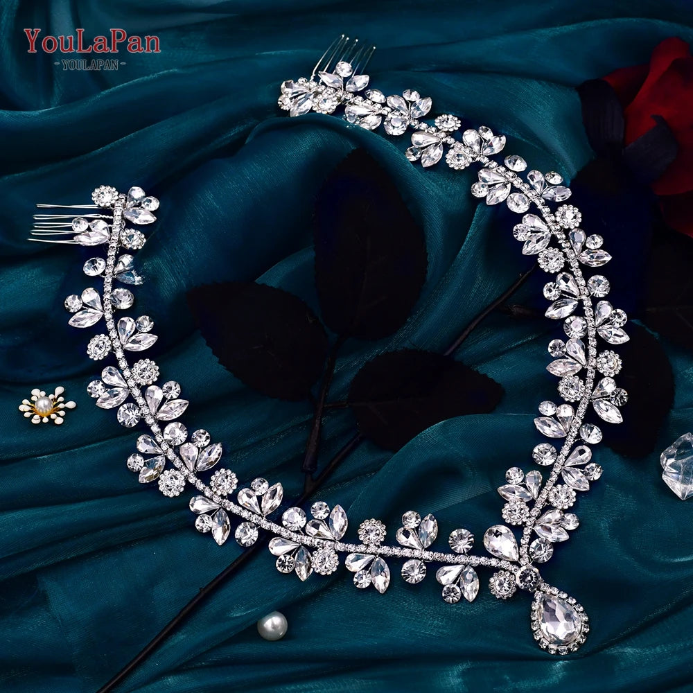 YouLaPan Crystal Forehead Headband for Women Brides Headpiece Party Wedding Hair Accessories Jewelry Bridal Headdress HP529