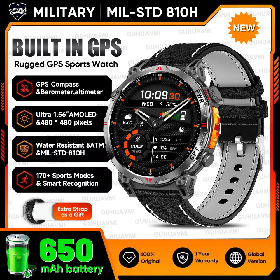 2025New Military T-Rex3 Ultra GPS SmartWatch Built in GPS Compass Altimeter Barometer 5ATM Waterproof 650mAh Sports Bracelet Men