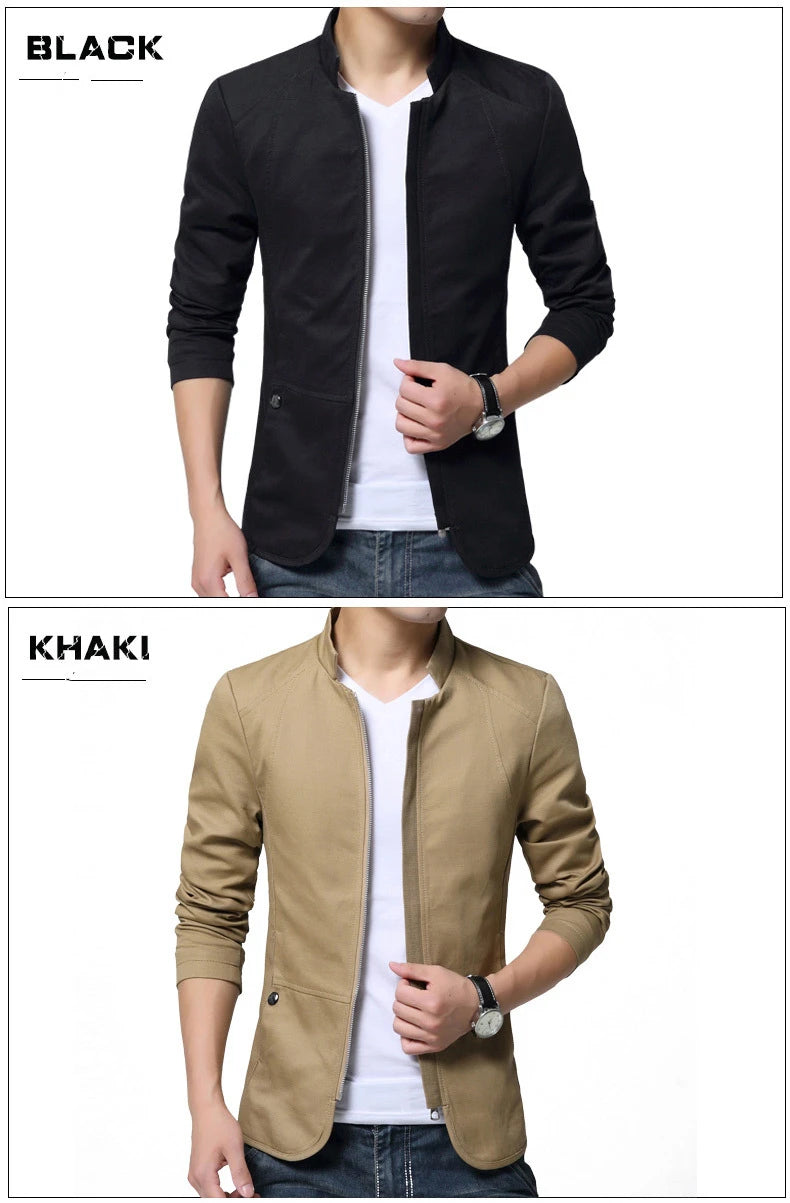 New Spring Standing Collar Washed Jacket for Men Clothing Coats Slimming Cotton Drape