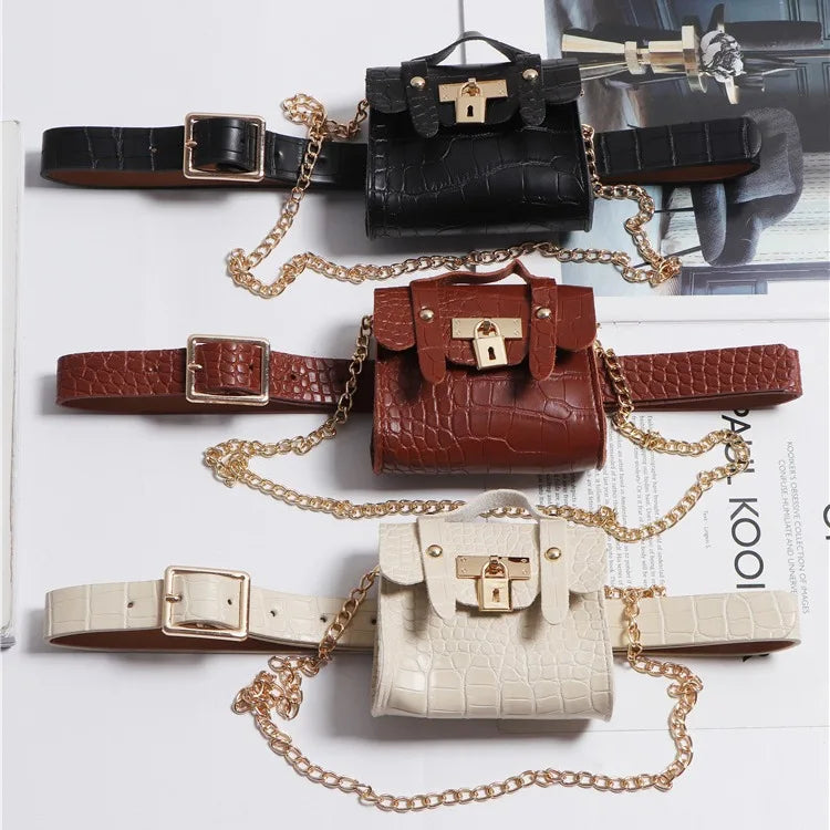Korean version concave ins crocodile pattern mini small fanny pack removable belt chain diagonal span women's bag