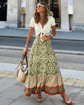 Saia maxi estampa boho feminina moda cintura alta impressão 3D vestido longo casual solto verão saias de cintura alta