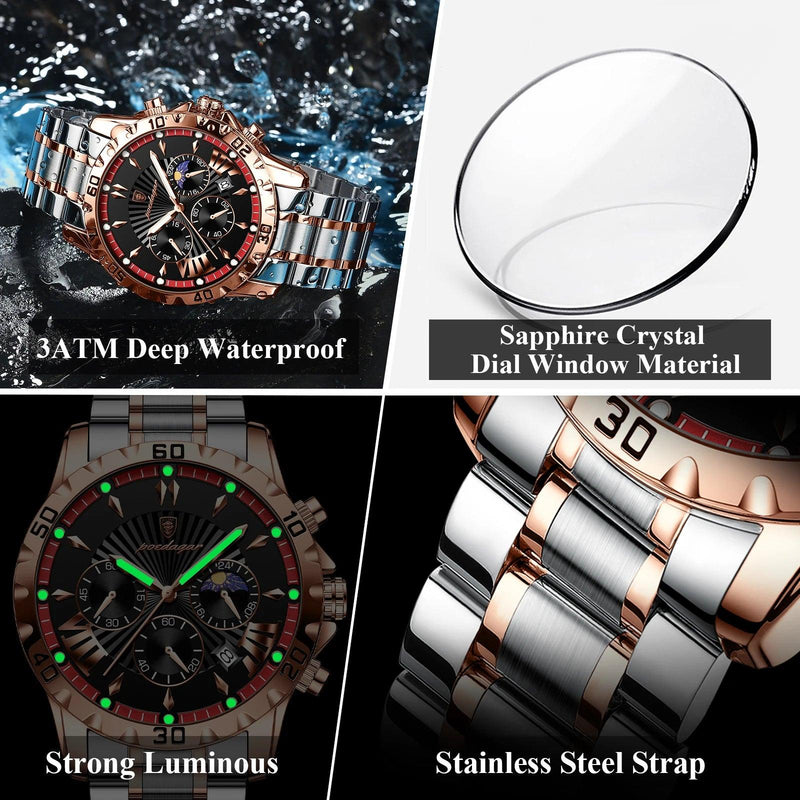 POEDAGAR Luxury High Quality Watch for Man Waterproof Luminous Chronograph Date Men Watch Stainless Steel Quartz Men's Watches - CRAVO ROSE