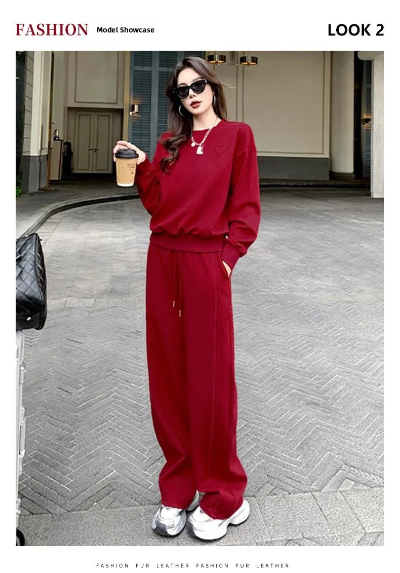Loose Casual Fashion Sportswear Set for Women plus Size Autumn 2025 Trendy Sweatshirt Wide Leg Pants Two Piece Set