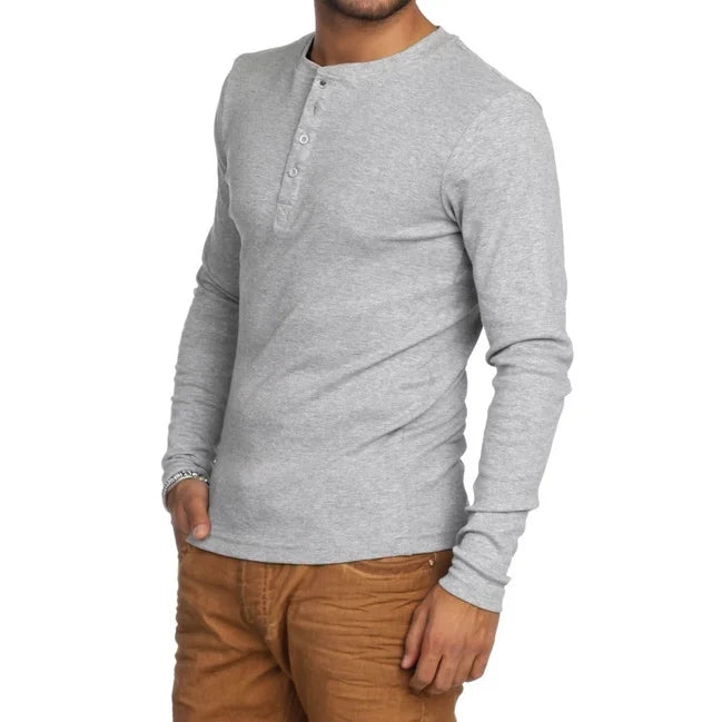 HENLEY Classic Slim Fit Long Sleeve Round GREY Shirt