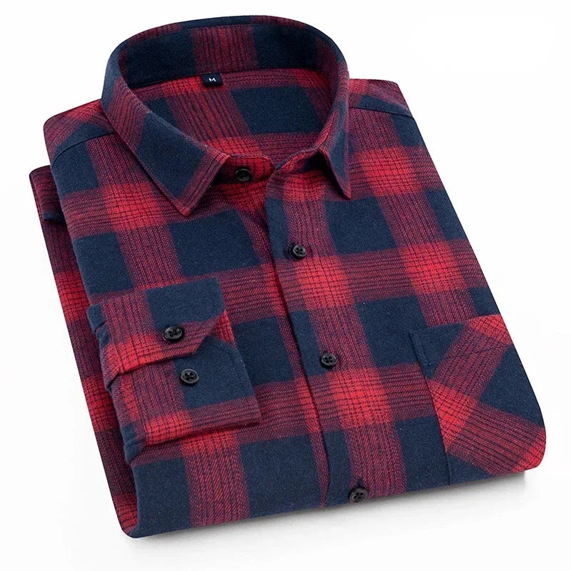 Pure Cotton Men's Plaid Shirt Long Sleeve Regular Fit Men Casual Oversized Shirt Leisure Autumn Male Clothes New Plus Size