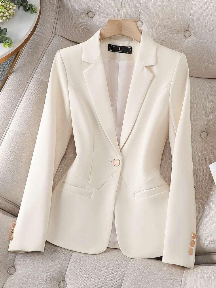 Blazer feminino bege café preto feminino trabalho negócios usar jaqueta fina