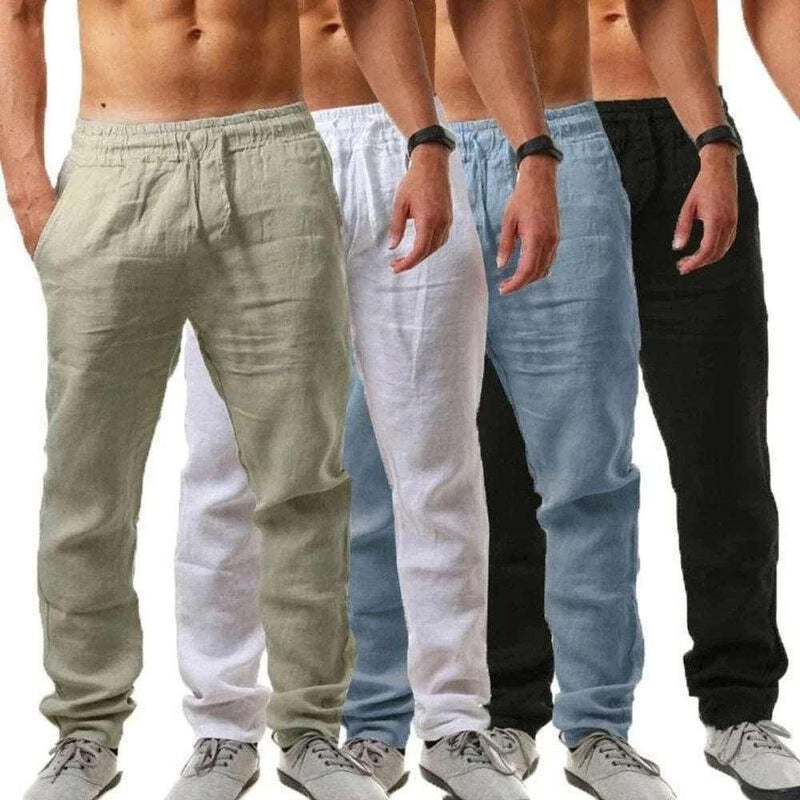 Calças de linho de algodão masculinas, calças respiráveis de verão, calças casuais de cor sólida, calças soltas Y2k com cordão, calças esportivas de linho para homens