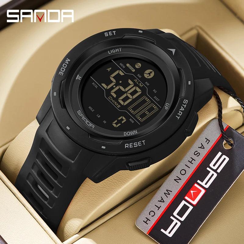 SANDA Brand Men Watches Sports Pedometer Calories 50M Waterproof LED Digital Watch Military Wristwatch Relogio Masculino 2145 - CRAVO ROSE