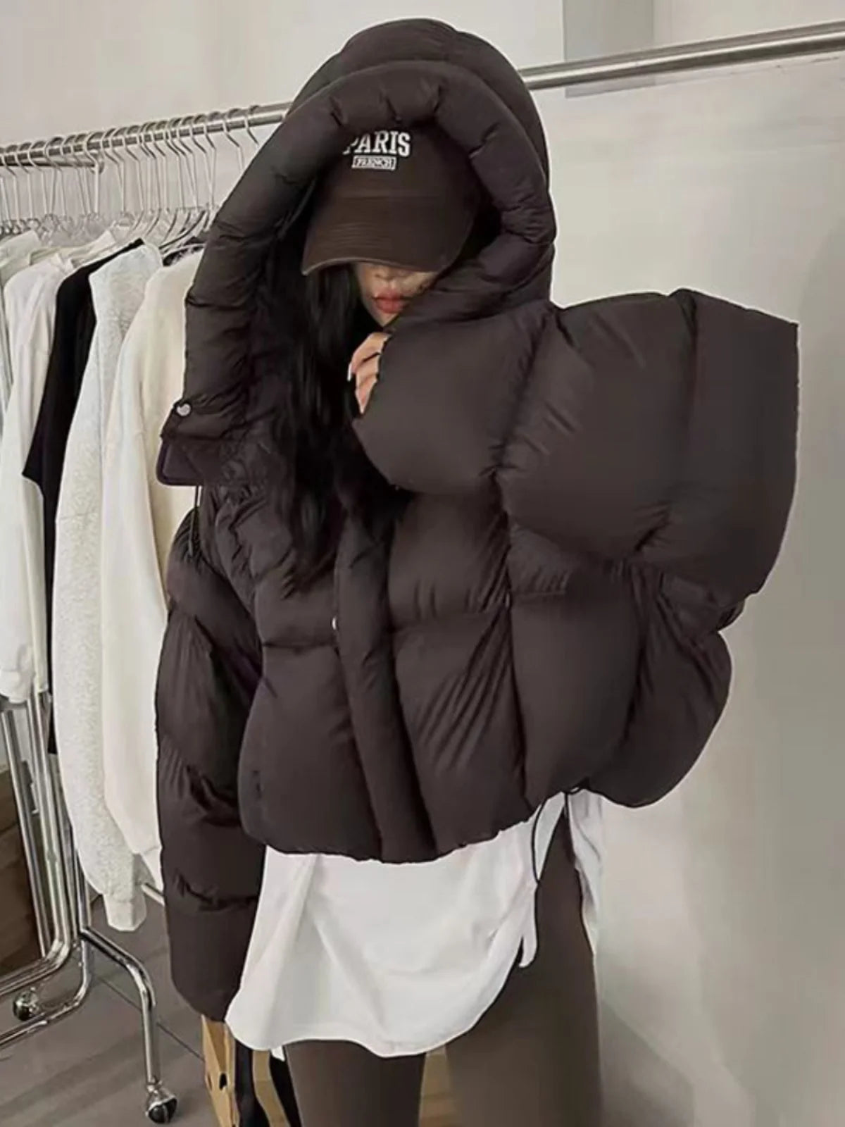 Sli ort Cotton Jaet Women's Winter Faion Bread Design Hooded American Sle Cact Size Ladies' Korean Version Coat