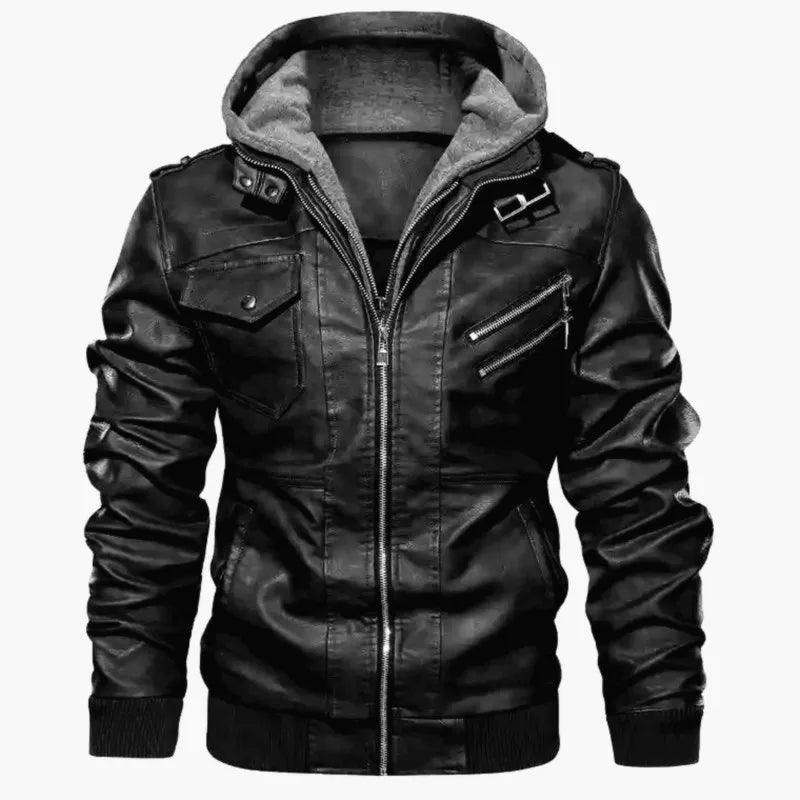 Nova Moda Masculina Street Wear Motocicleta Jaquetas de Couro Chapéu Destacável Homens Jaquetas de Couro Com Capuz Slim Casual Casacos de Couro 5XL - CRAVO ROSE