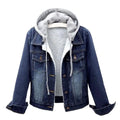Jaqueta jeans feminina de pelúcia quente para outono e inverno, casaco de algodão curto azul jeans, casaco feminino com capuz, agasalho