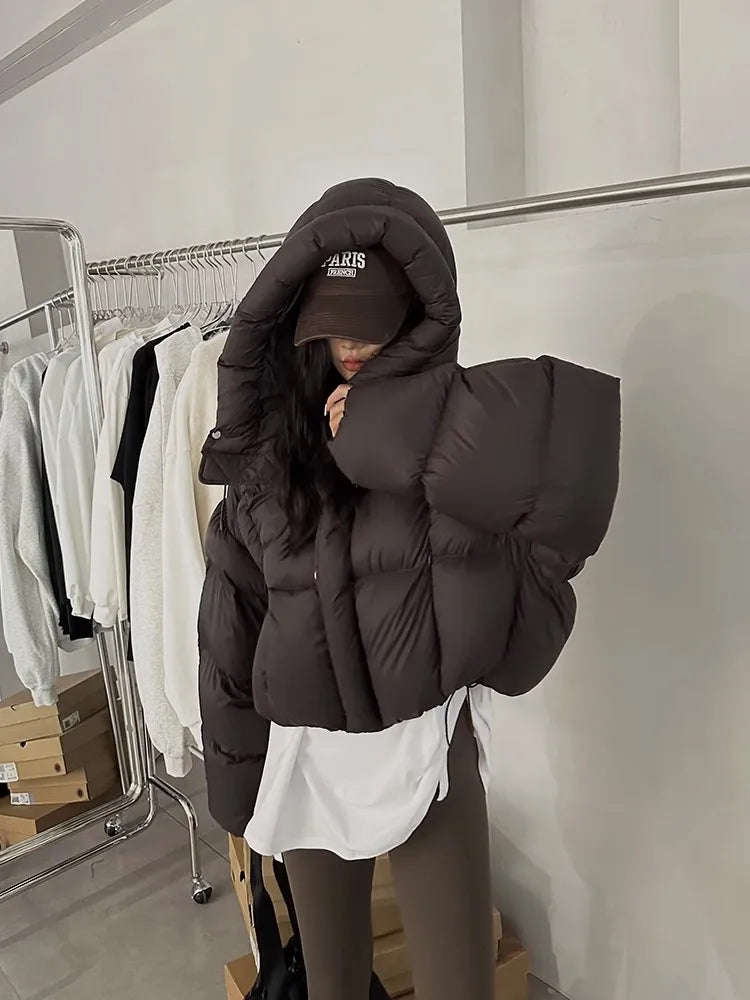 Sli ort Cotton Jaet Women's Winter Faion Bread Design Hooded American Sle Cact Size Ladies' Korean Version Coat