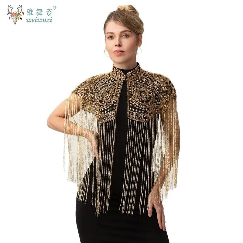 Long Tassel Shawl Paired with Cheongsam Dress Wedding Coat Cos Indian Heavy Industry Beaded Shawl Long Tassel Arab Gown Shawl
