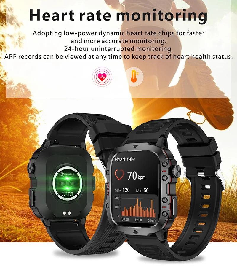 2024 Novo para Xiaomi Militar Smart Watch Homens IP68 5ATM Esportes ao ar livre Fitness Tracker Health Monitor 1.96" BT Call Smartwatch