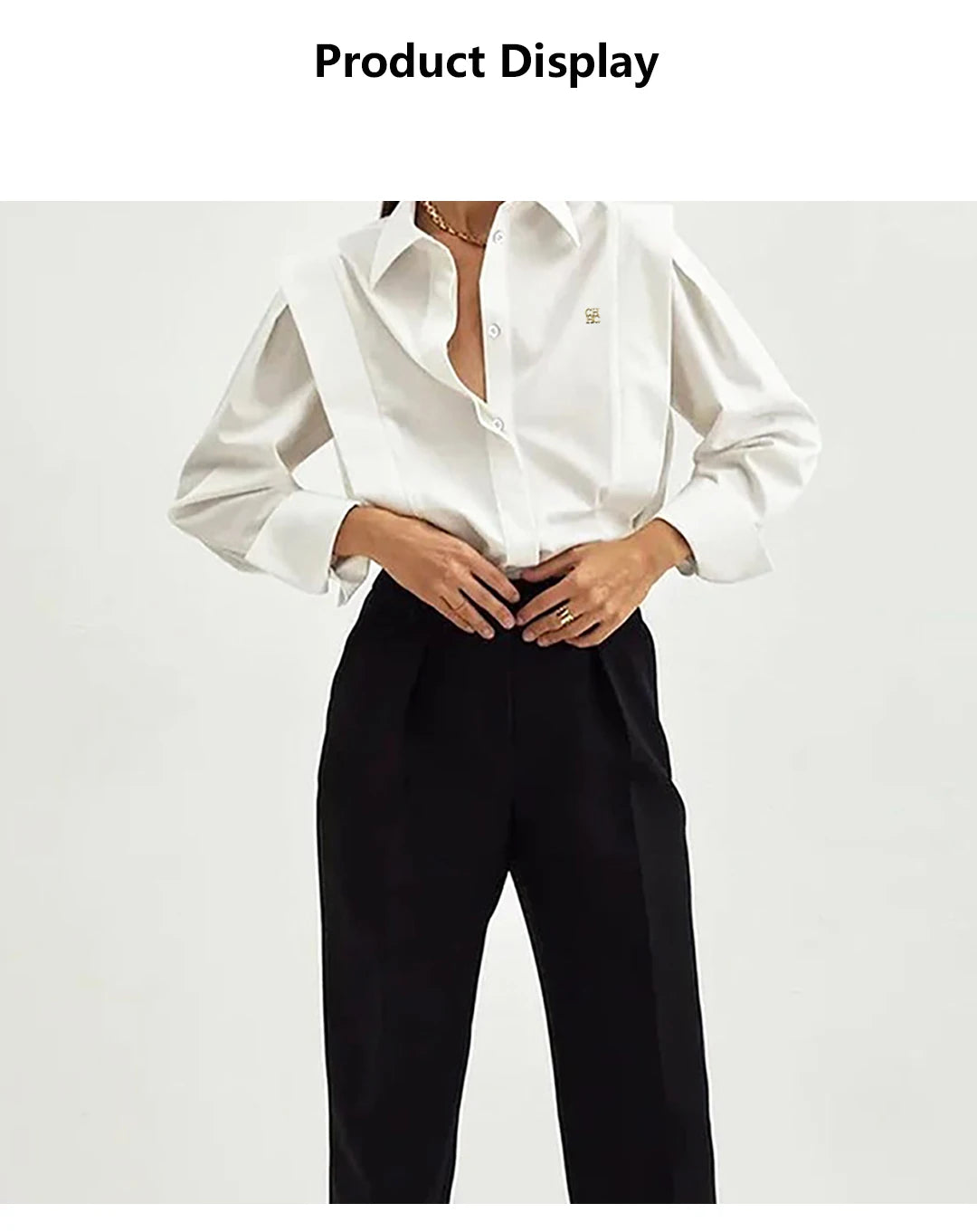 CH Womens CH Logo Embroidered Shirt Long Sleeve Structured Shoulder Office Blouse Fashion Button Down Top