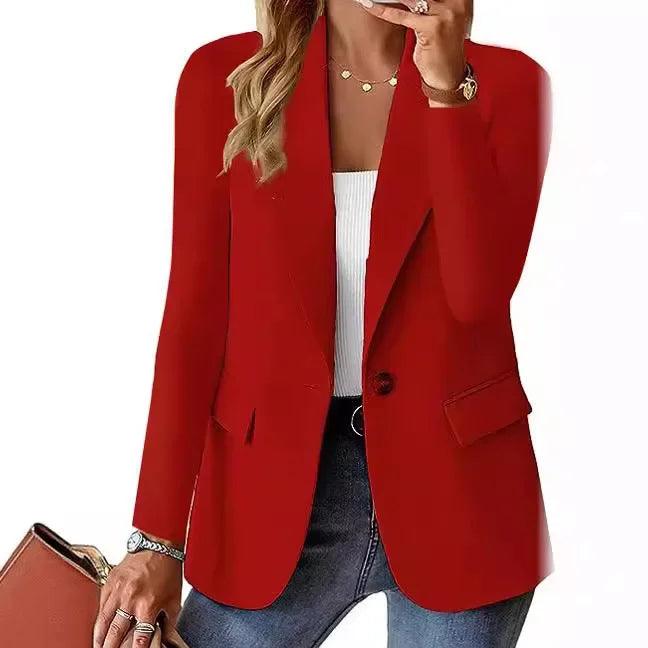 Fashion women's autumn long sleeved solid color cardigan small suit jacket women's casual button casual suit jacket - CRAVO ROSE