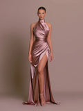 Women's Elegant Design Dresses 2024 High Waist Slim Neck Bridesmaid Dresses Sleeveless Split Slim Gowns Long Dresses