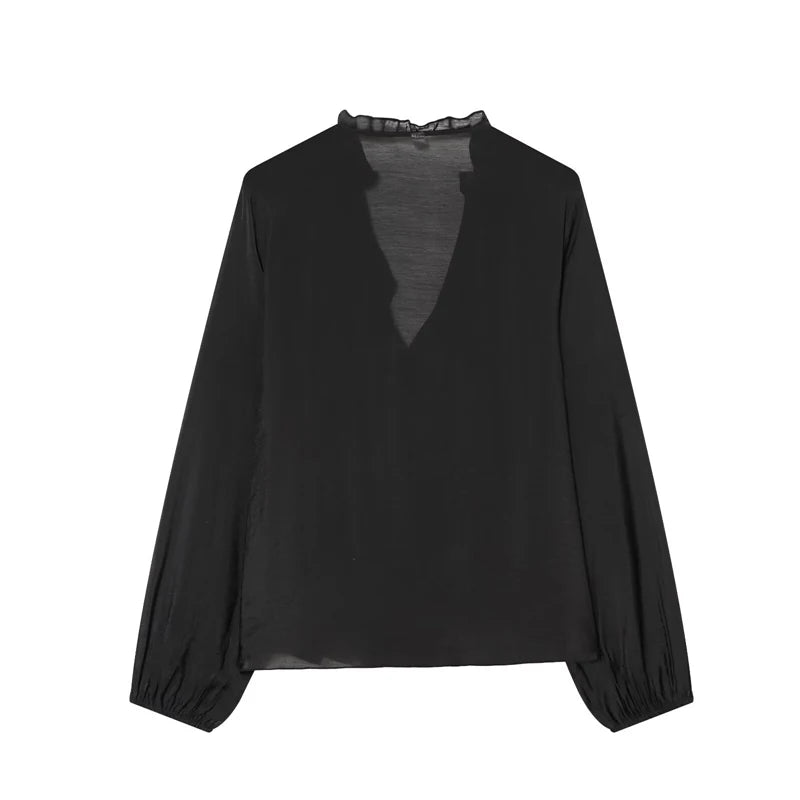 Women Shirt 2025 New Fashion Autumn Long Sleeve Layered Decorative Blouse for Women Casual Chic V-neck Ladies Top