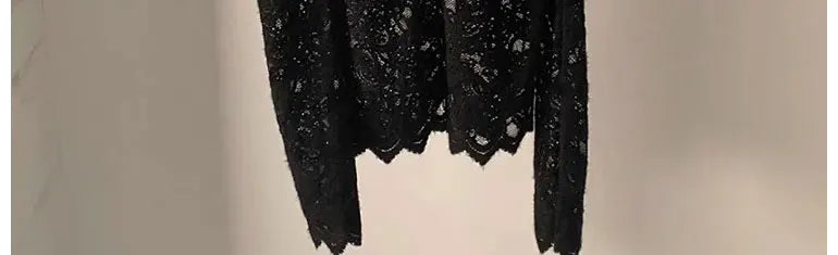 Fleece Lined Lace Base Shirt Women's Autumn Winter Hollow out Mesh Top Trendy Commute Style High Neck Long Sleeve  Color