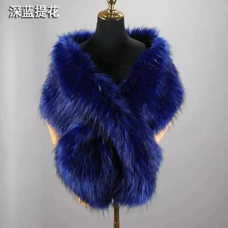 32 Colors 165*30cm Women Luxury Warm Faux Fox Fur Shawl Winter Ladies Plush Scarf Wraps Cloak Coat Wedding Long Cape Scarves