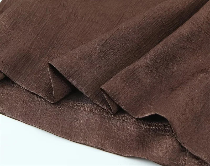 Women's Suit 2026 Spring New Style Reddish-Brown Long Sleeve Draped Pleated Decorative Simple Blazer and Trousers Set Fashion