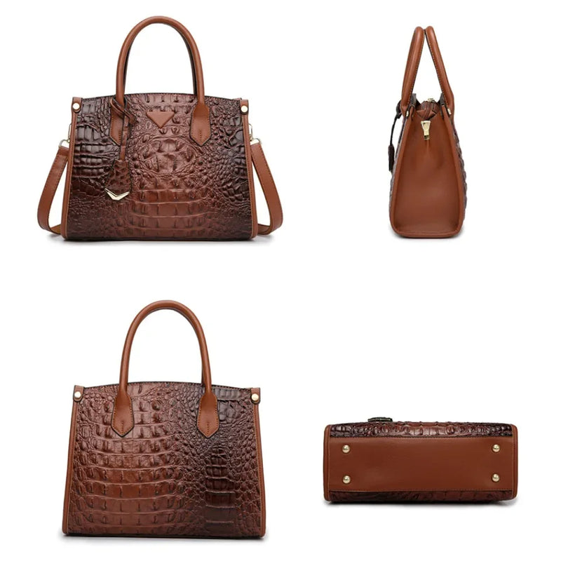 Women's Large Top-Handle Bag Vintage Crocodile Designer Shoulder Bag Quality Leather Crossbody Bag Messenger Commuter Sac A Main