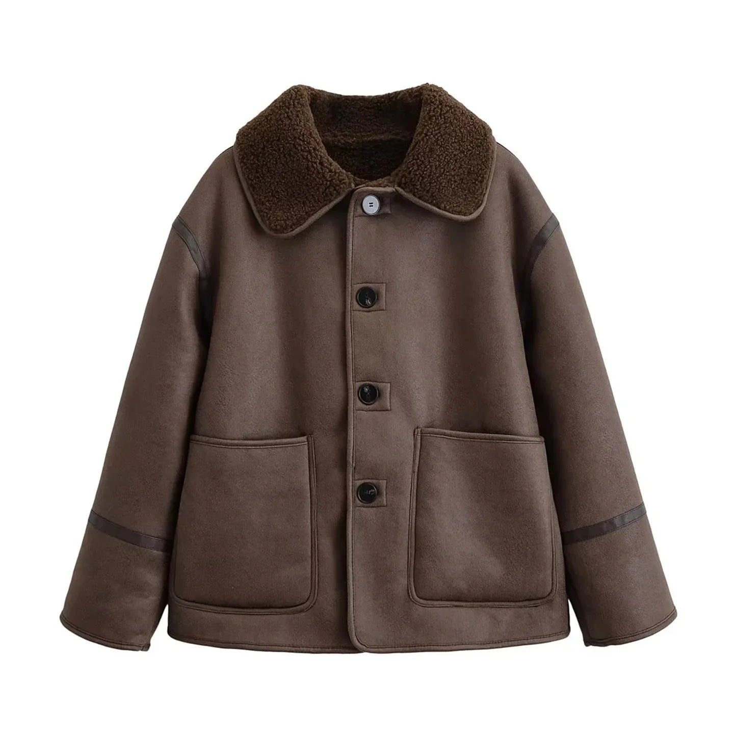 Double-Sided Wear Lamb Fur Jacket Women's Autumn Winter Loose Warm Outerwear Fake Leather Coat Standard Style Long Sleeve