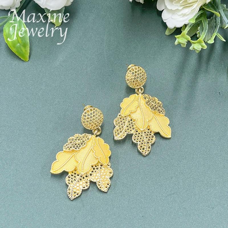 Italian Nigeria 18K Gold Plated Jewelry Set Luxury Women Original Leaf Necklace Earrings Bracelet Ring Bridal Wedding Party Gift - CRAVO ROSE