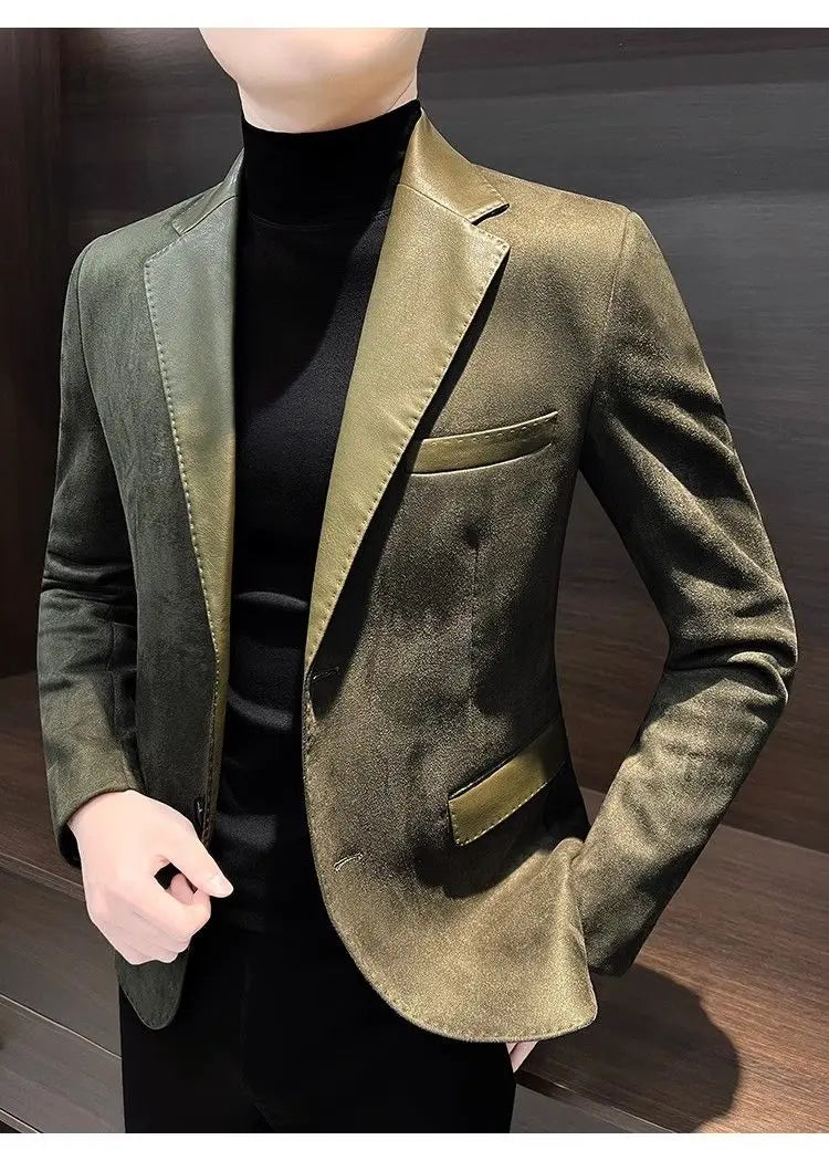 Jaqueta masculina de abotoamento único, nova, vintage, de grife de luxo, roupas de primavera de alta qualidade, ternos e blazers masculinos