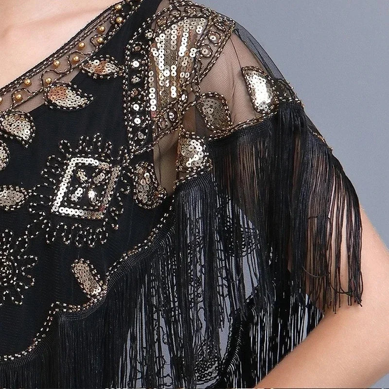 Summer Sequins Tassels Poncho Women Coat Party Outfits Cape Mesh Jacket Ladies Cloak Shawls Casaco Outerwear Wraps Woman Clothes