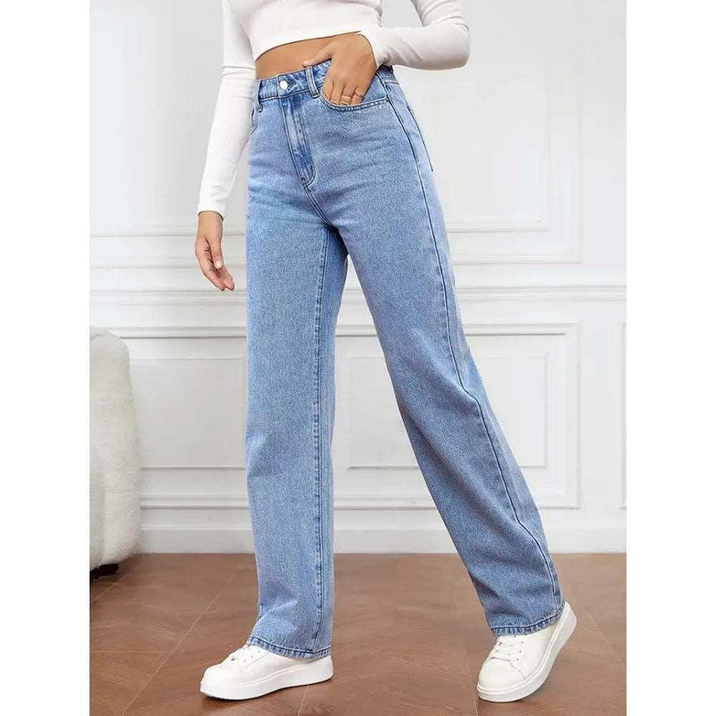 2024 Popular Elastic Washed Denim Fashion Straight Pants Jeans Women's Pants Women Jeans Baggy Jeans Women