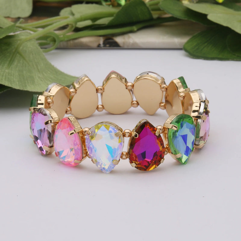 Bohemian Colorful Glass Bracelets For Woman European American Exaggeration Spring Rhinestone Bangle Madera Rhinestone Pulseira