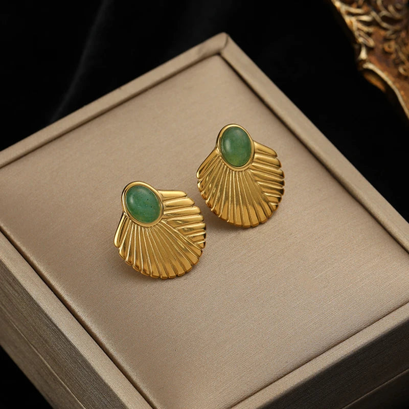 Brincos de argola EILIECK 316L em aço inoxidável dourado, formato de leque, geométrico, estilo boêmio, para mulheres, pingente de orelha, joia, presente para festa