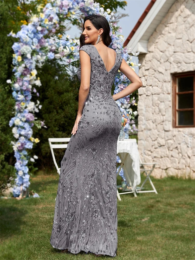 BLUEPLUM New Elegant Green SequinS Evening Dress Women Long Luxury Mermaid Formal Deep V-neck Prom Luxury Wedding Party Gowns