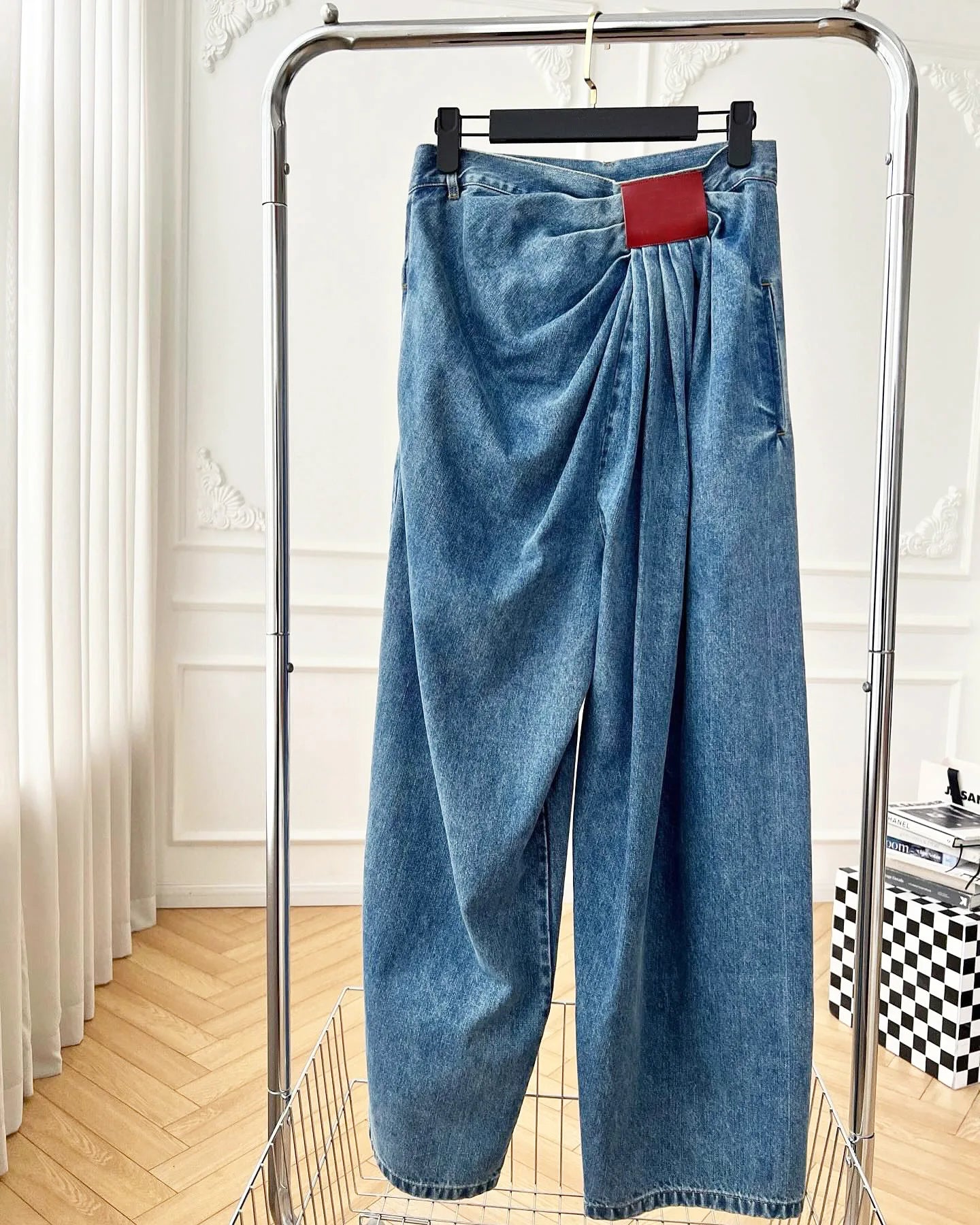 Women Wide Leg Pants Jeans Washed High Waist Folds Distressed Denims Spring 2026 Vintage Female Trousers Streetwear Floor Length