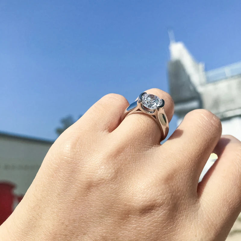 IOGOU 2ct Moissanite Diamond Solitiare Engagement Rings For Women 100% 925 Sterling Silver Bridal Wedding Band Bezel Setting 8mm