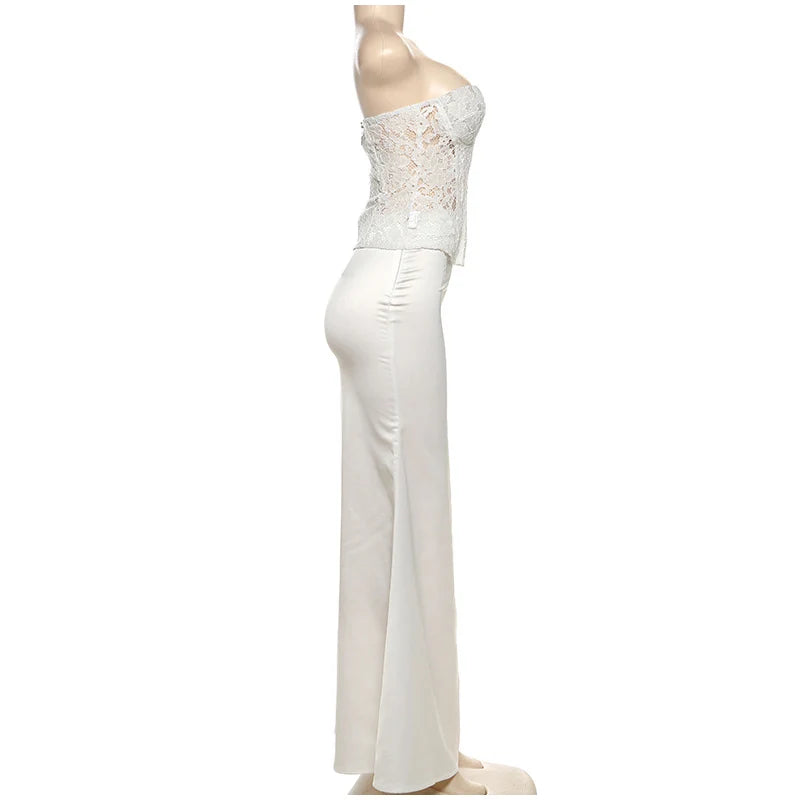 Conjuntos elegantes de renda e cetim com top e saia longa femininos, blusa justa e ombro de fora, robes femininos para festa de verão e noite