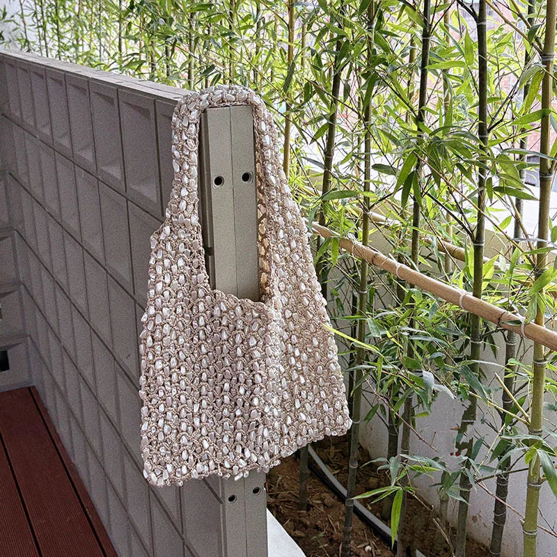 Fashion Versatile Pearl White Beading Bag Handheld Women Summer New Style Light Luxury Single Shoulder Underarm Bag