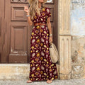 Women Sexy Casual Elegant Holiday Dress Summer Trend V-Neck High Slit Irregular Midi Dress Retro Vintage Print Slim With Belt - CRAVO ROSE