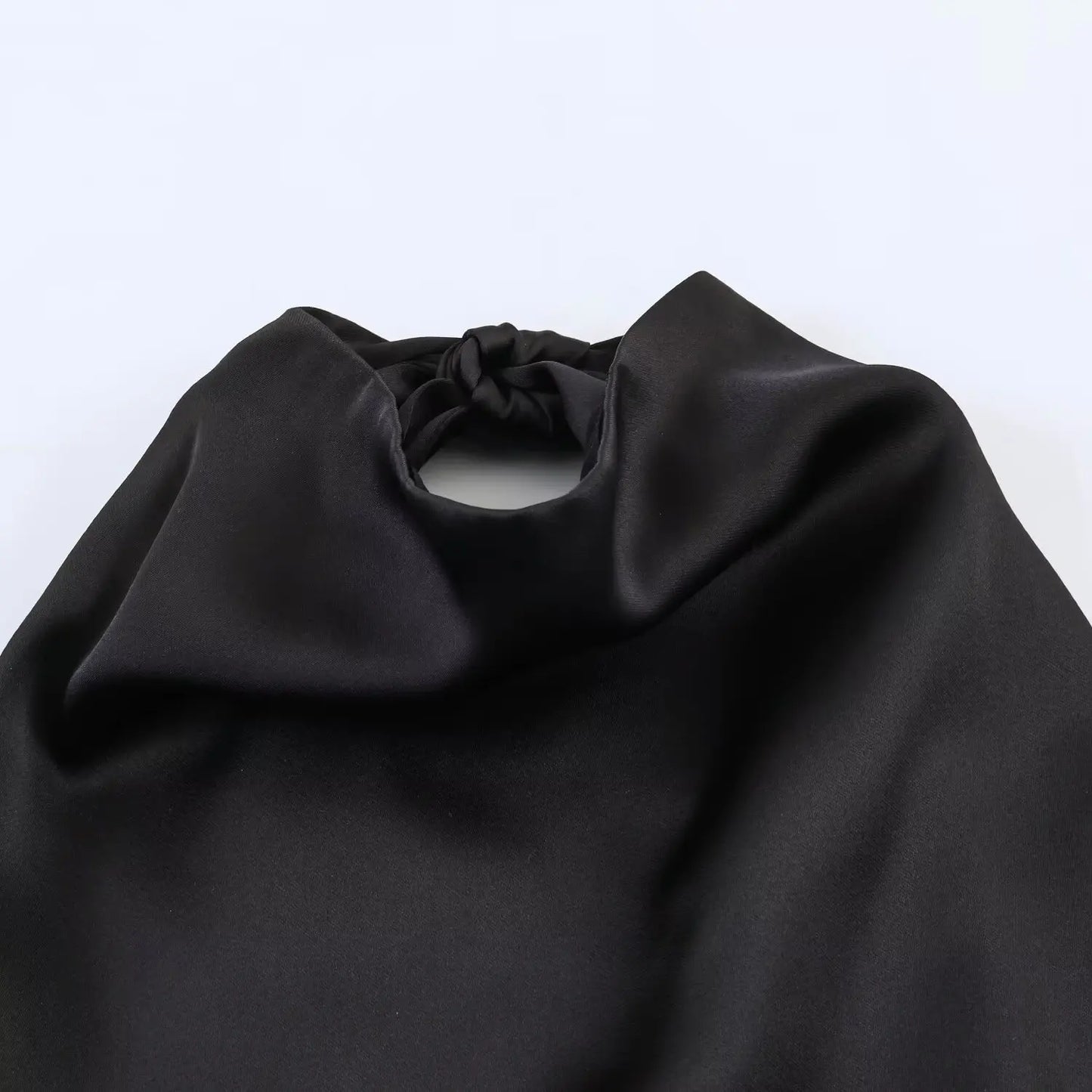 Spring New Women's  Knot Belted Asymmetrical Hem Neck Hanging Collar Top Loose Fit Other Material 100% Short Length