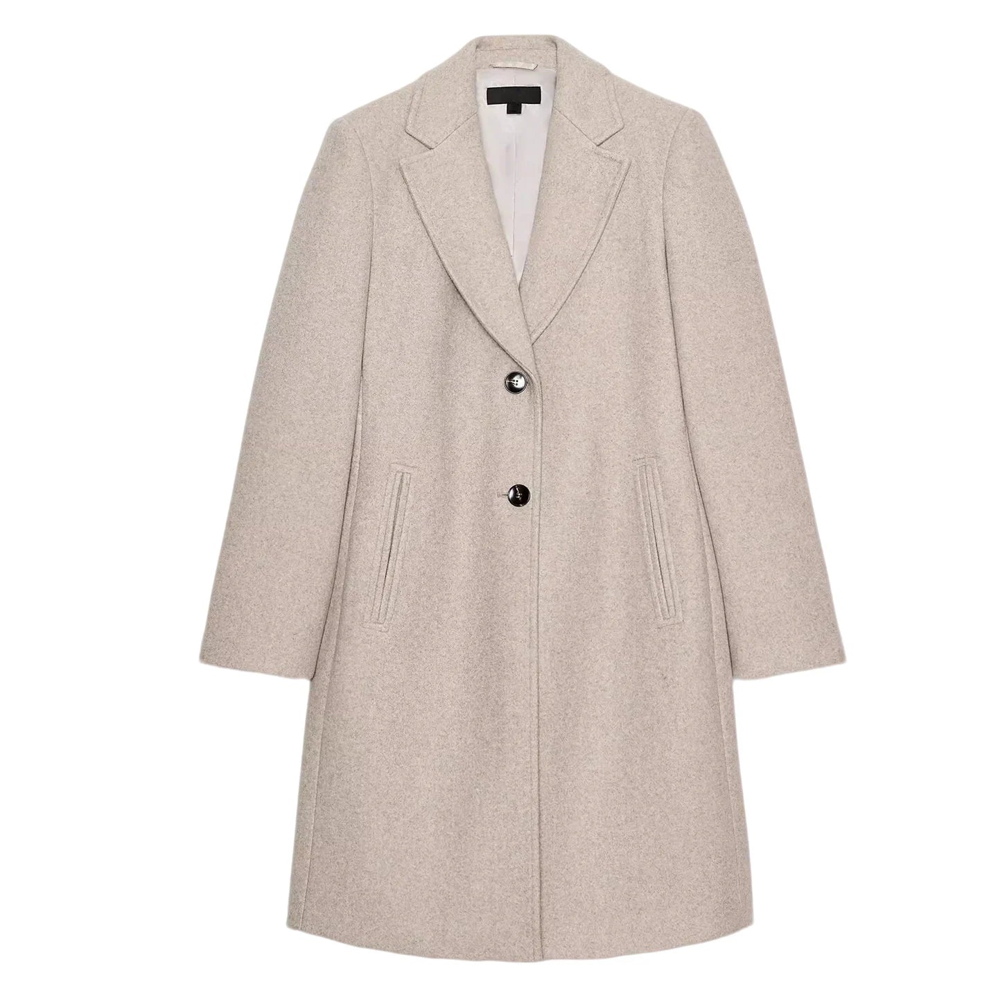 Winter New Women's Casual Long Sleeve Notch Collar Soft Shoulder Padded Coat Outerwear Polyester Fiber Straight Tube Type