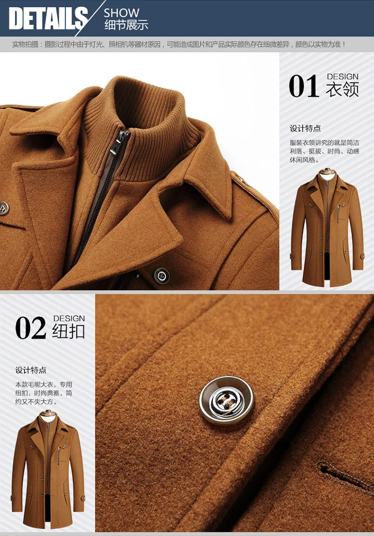 Casacos de inverno masculinos, sobretudos de caxemira, misturas de lã, sobretudos de alta qualidade, novos casacos de inverno, sobretudos casuais para negócios masculinos